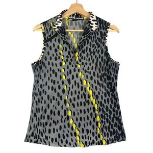 Jamie Sadock Sleeveless Golf Polo Shirt Women's Size S Gray Leopard Print Yellow